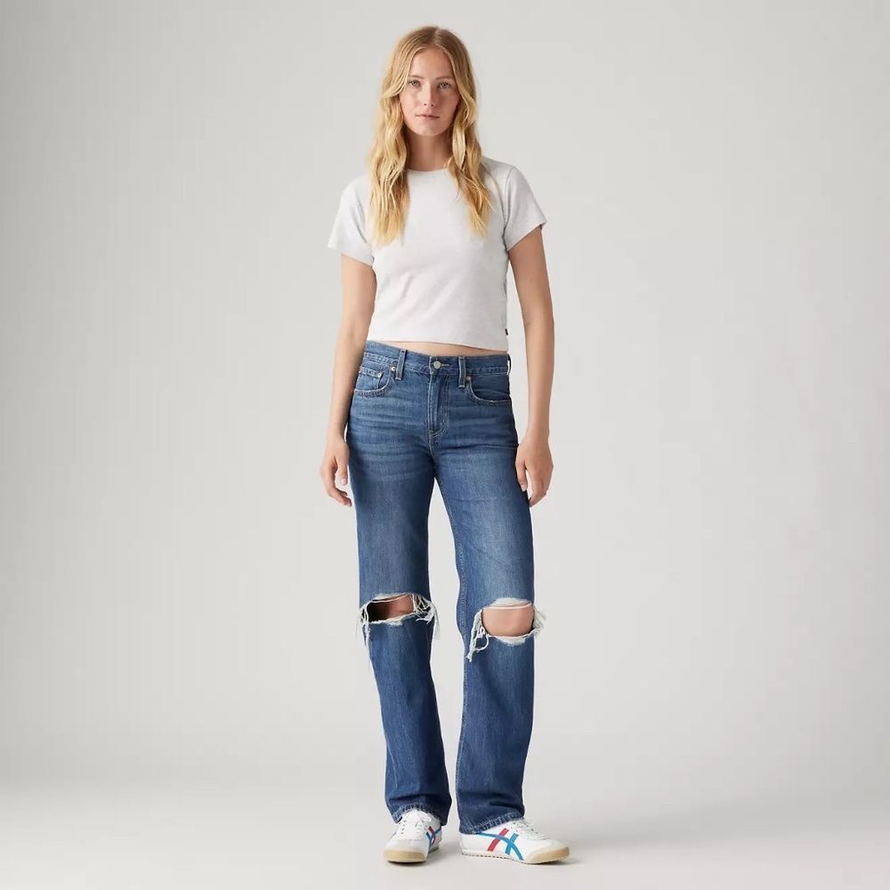 Levi's Low Pro Loose Straight Leg Jeans - Distressed, Medium Wash | Size 27